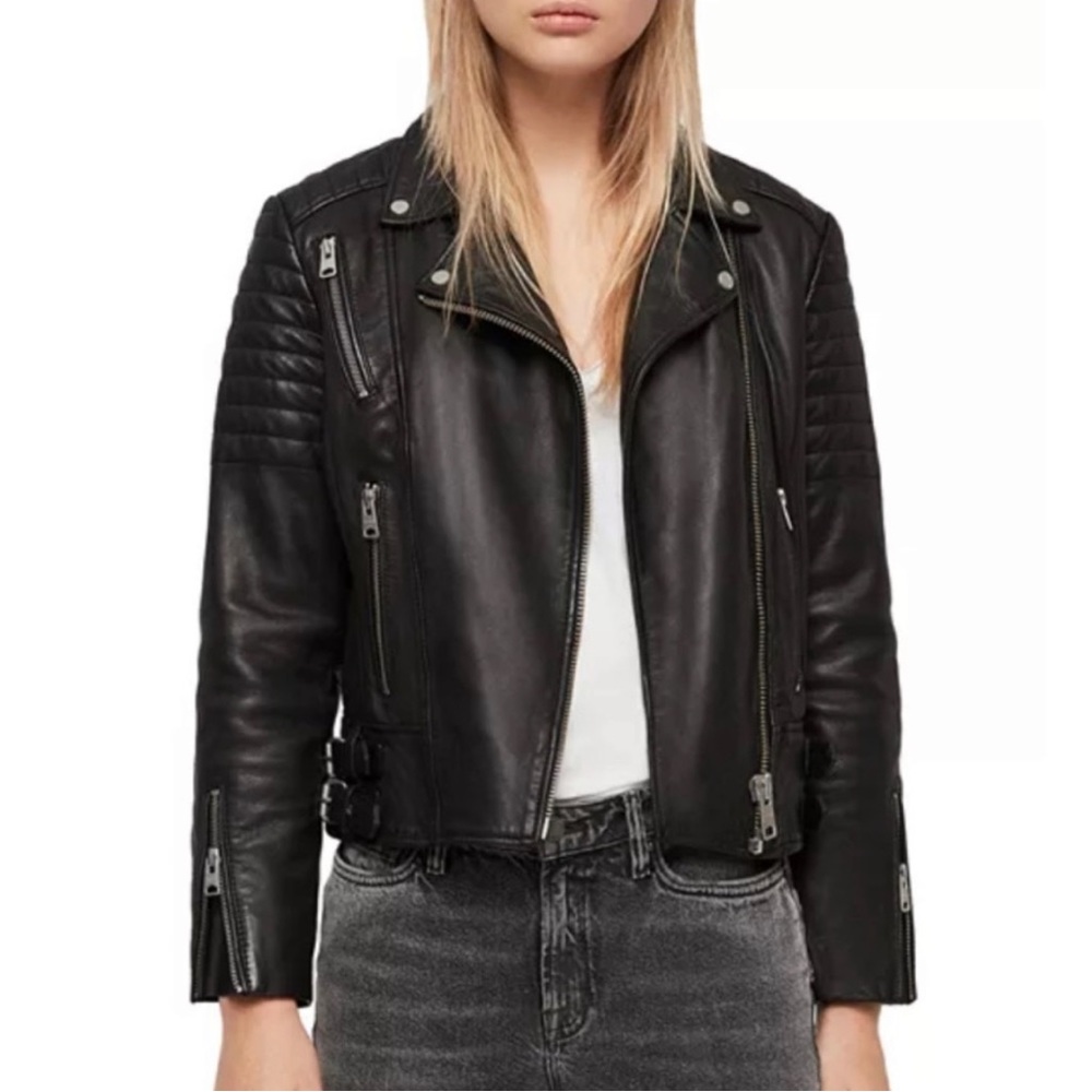 ALL SAINTS Black Papin Leather Biker Jacket Size 4